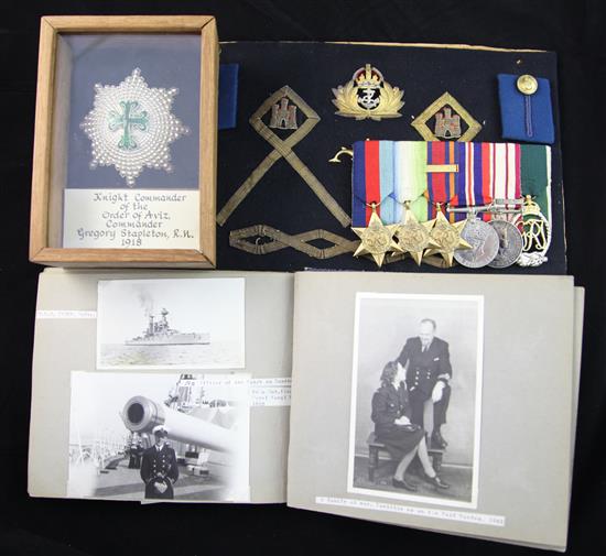 A WW2 Naval group of six medals to Lieut Commander N.B.J. Stapleton, R.N.R and a Knight Commander of the Order of Aviz to his uncle